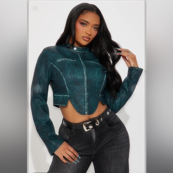 Dark Teal Leather Jacket - Picture 1 of 3